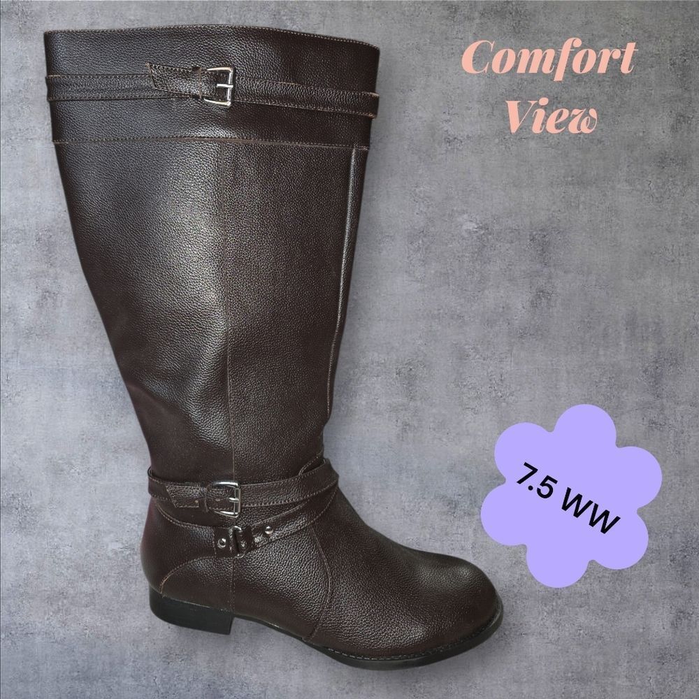 Comfortview Janice Women's Dark Brown Leather Winter Boots 7.5 WW NWOT